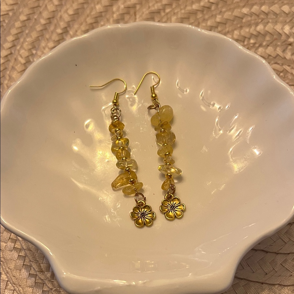 Gold Flower Charm Earrings - Picture 2 of 4
